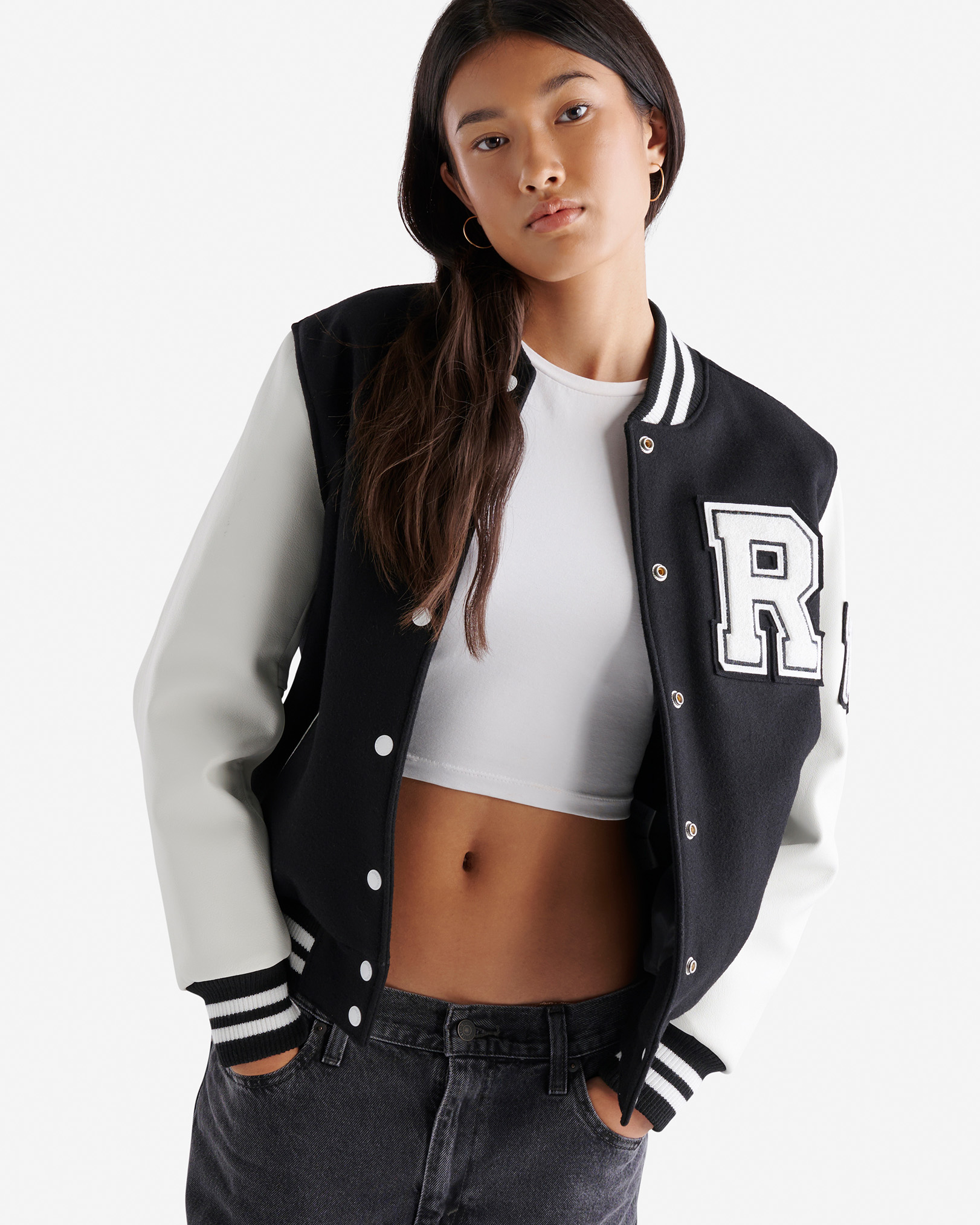 Womens Vintage Varsity Jacket - Black & White