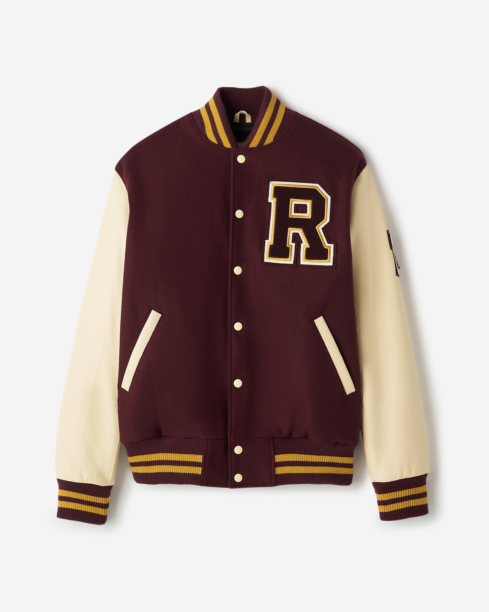 Mens Vintage Varsity Jacket - Maroon/Ecru