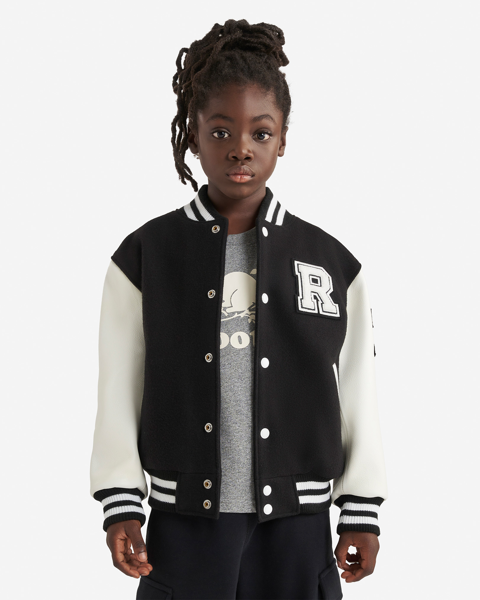 Kids Vintage Varsity Jacket 2.0 - Black & White