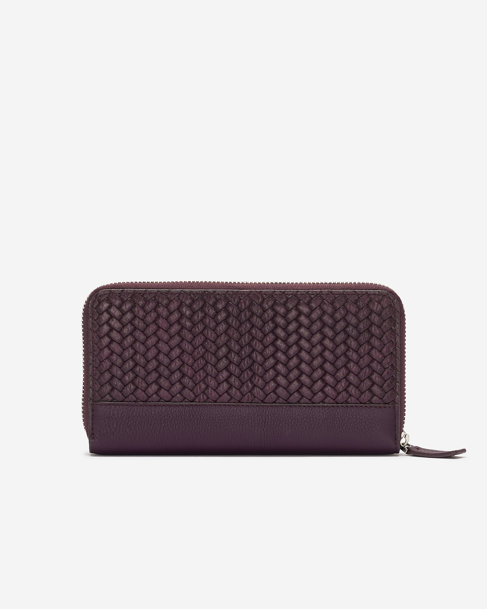 Pochette à glissière en cuir tressé - Pourpre Foncé Pochette à glissière en cuir tressé - Pourpre Foncé