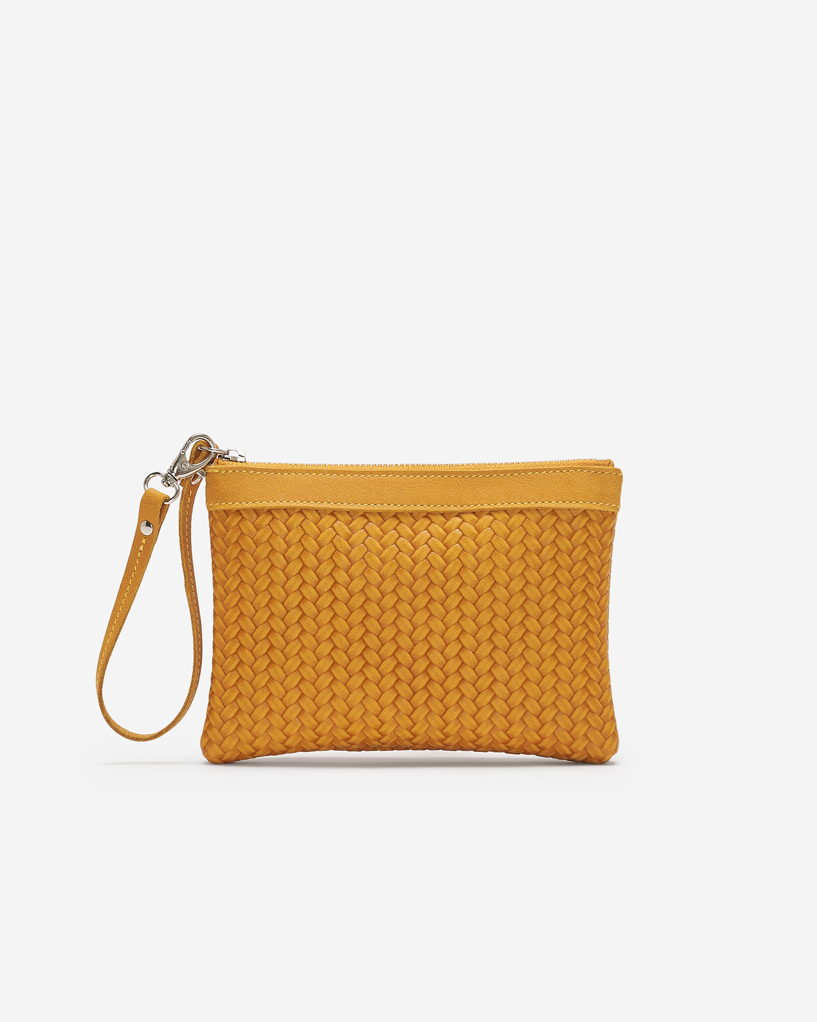 Petite pochette à dragonne en cuir tissé - Courge Jaune