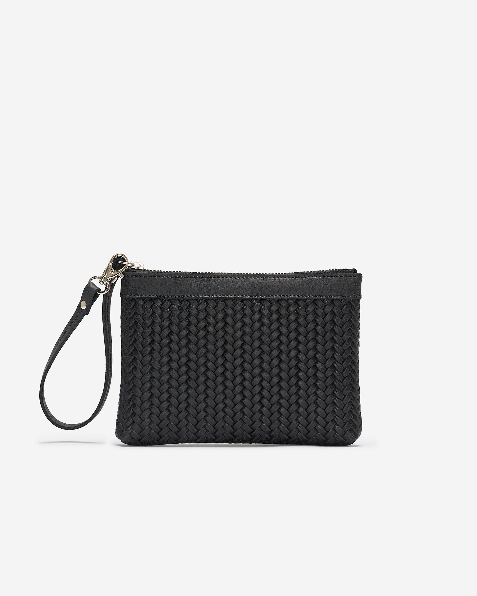Petite pochette à dragonne en cuir tissé - Noir De Jais Petite pochette à dragonne en cuir tissé - Noir De Jais