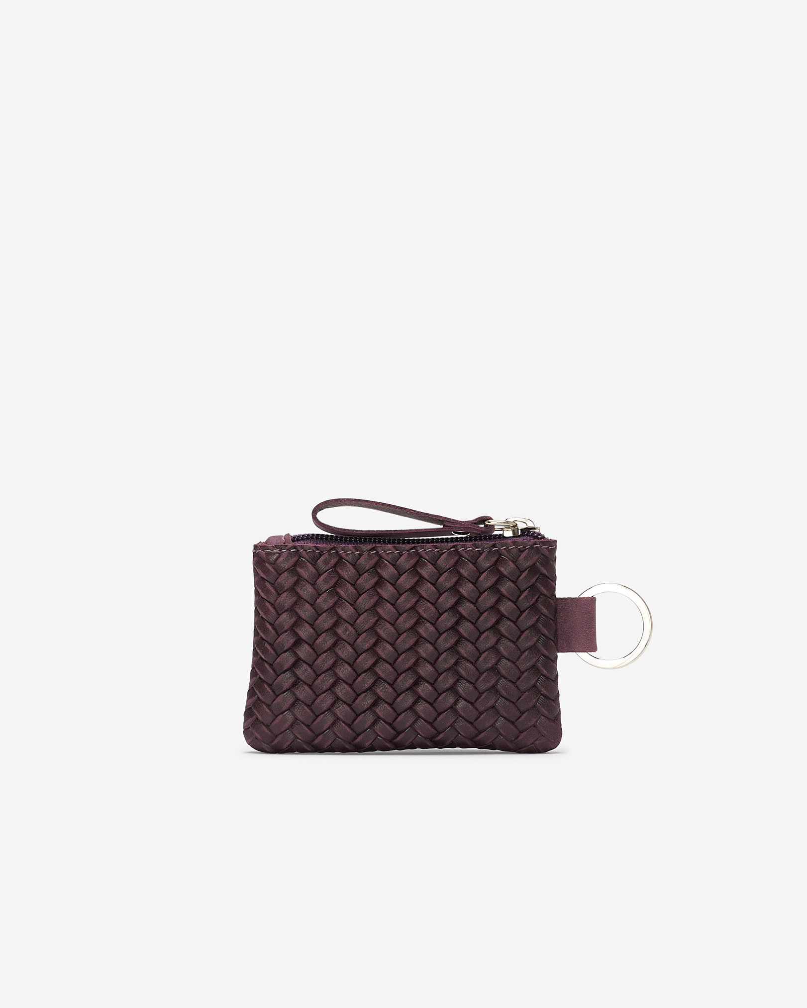 Pochette à glissière en cuir tissé - Pourpre Foncé Pochette à glissière en cuir tissé - Pourpre Foncé