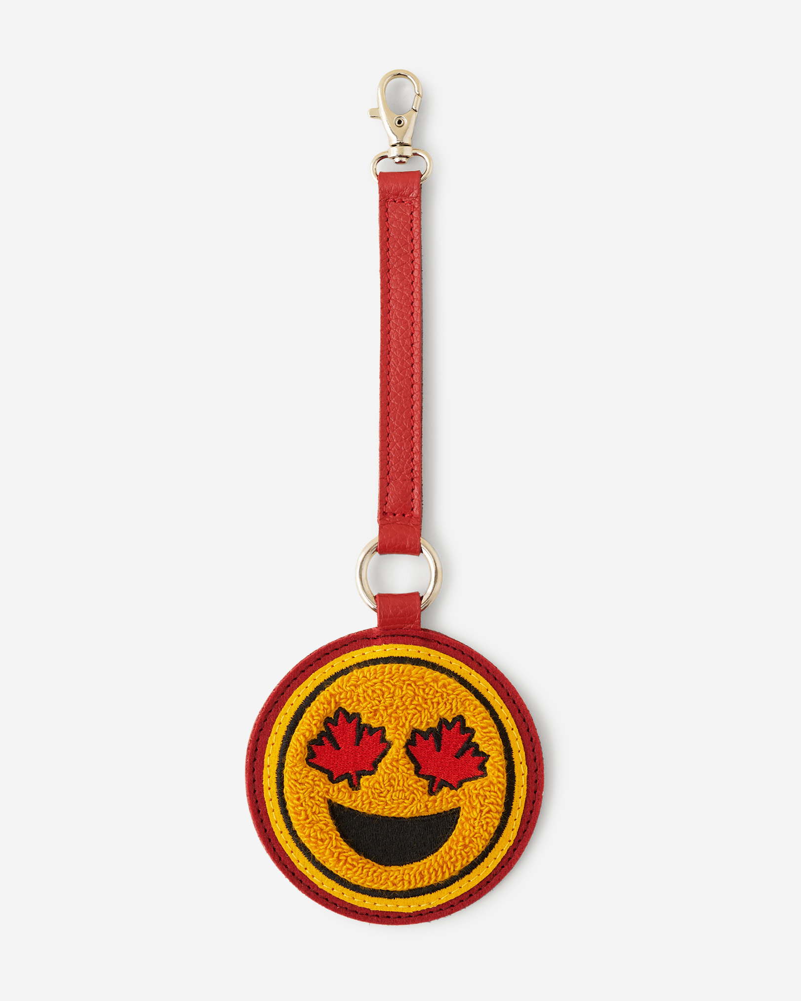 Maple Leaf Smiley Charm - Canadian Red